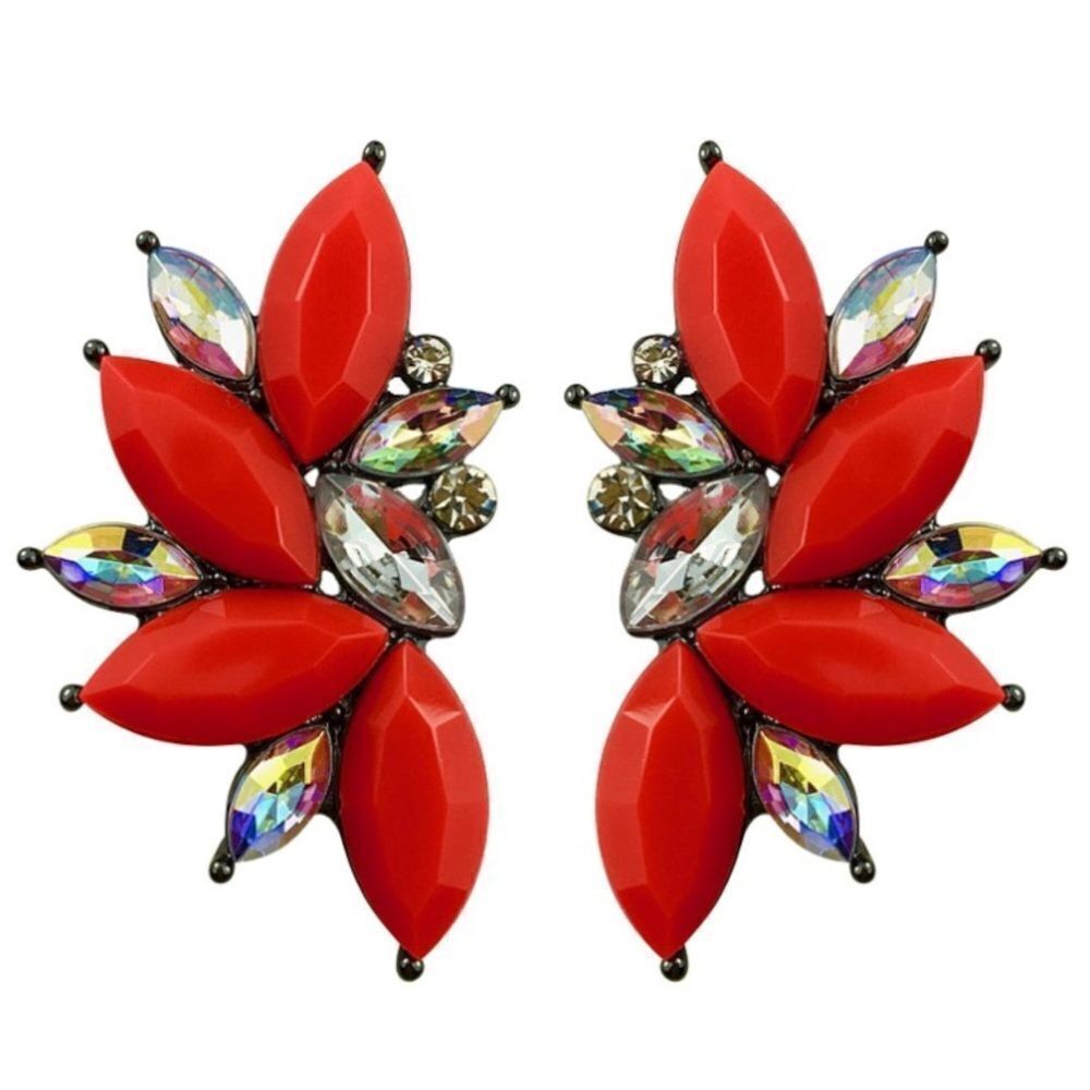 Gun Metal Black with Matte Red Crystal 80's Punk Rock Starburst Earrings